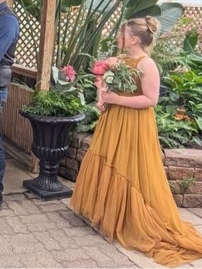 Joyfolie Girls Mustard Gold Formal Maxi Dress